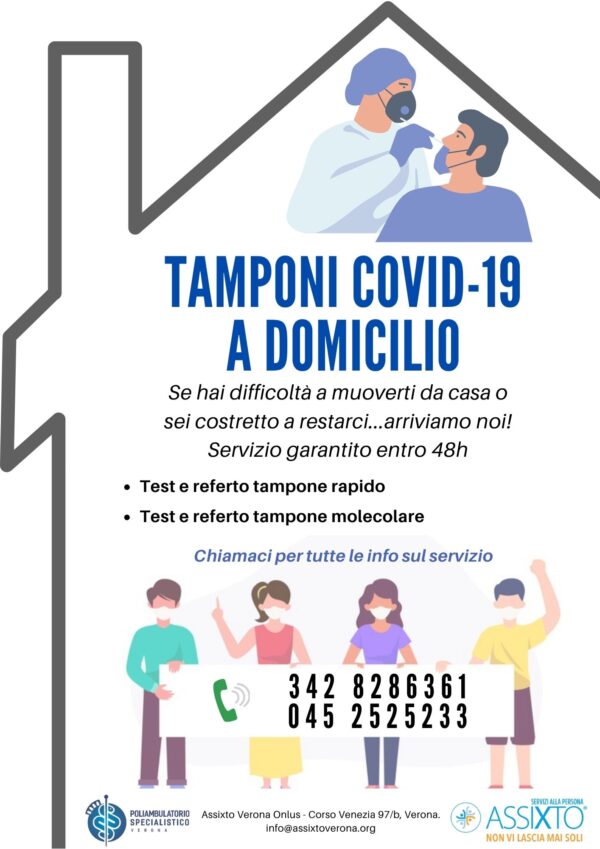grafica sul servizio domiciliare dei test rapidi e molecolari anti covid-19 a Verona